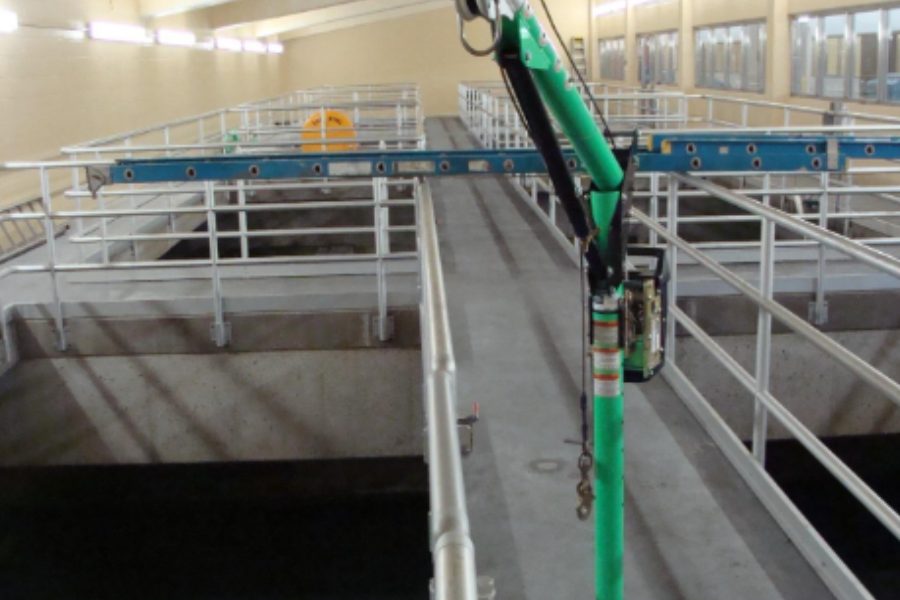 Walkways over the Lake Gaillard filter basins with a fall-arrest davit mast installed