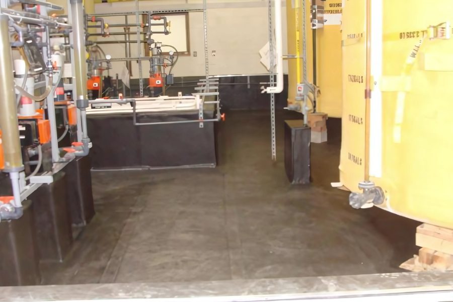 Repaired sodium hypochlorite containment area at Pistapaug WTP with new floor coating